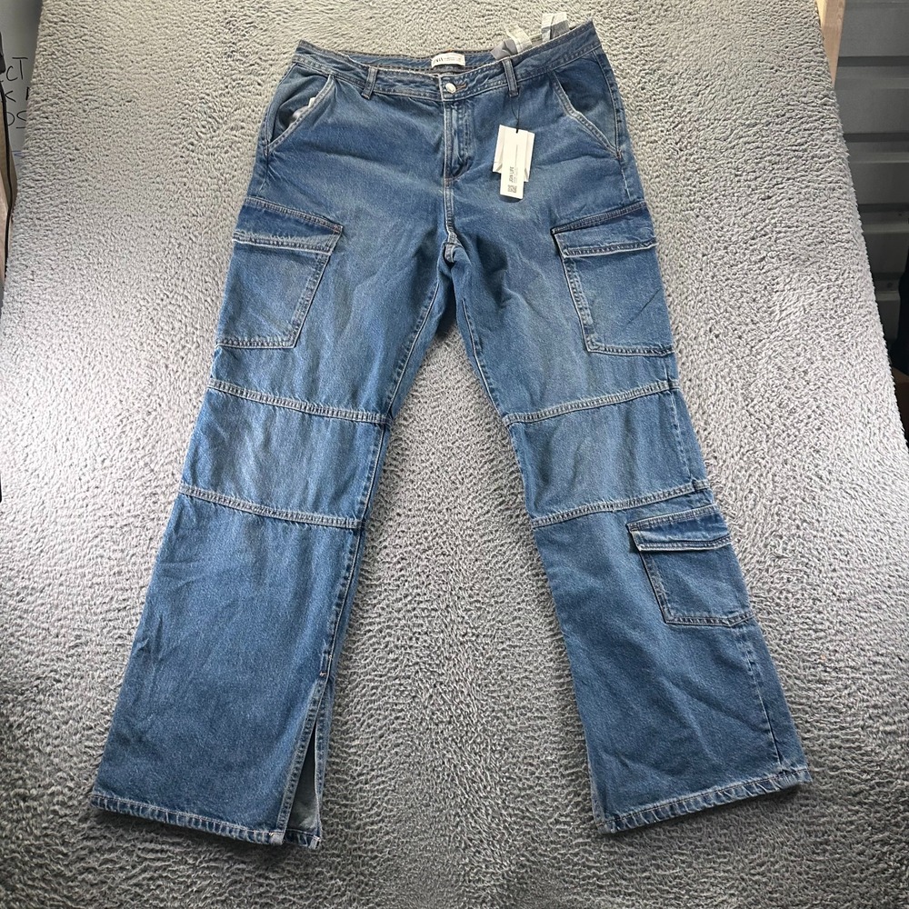 Zara Join Life Jeans Womens 14 Blue Cotton Denim Straight Baggy Cargo Workwear